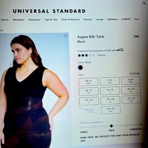 Universal Standard Sz L Aspen Rib Tank Black NWT